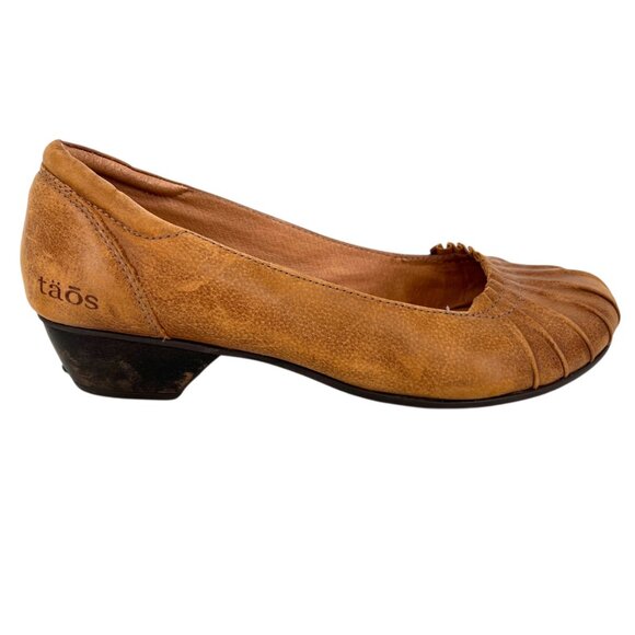 Taos Calypso Womens Brown Leather Pleated Comfort Heels Size 9 - Picture 5 of 10